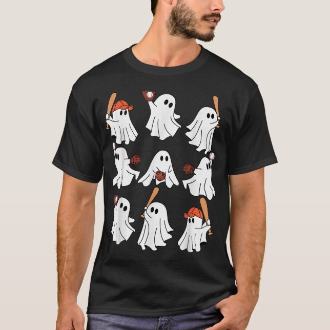 Boo Ghost Halloween Baseball Happy Halloween T-Shirt (Vorderseite)