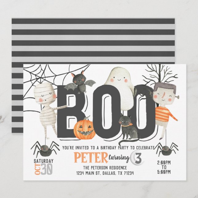 Boo Ghost Halloween Geburtstagsparty Einladung (Vorne/Hinten)