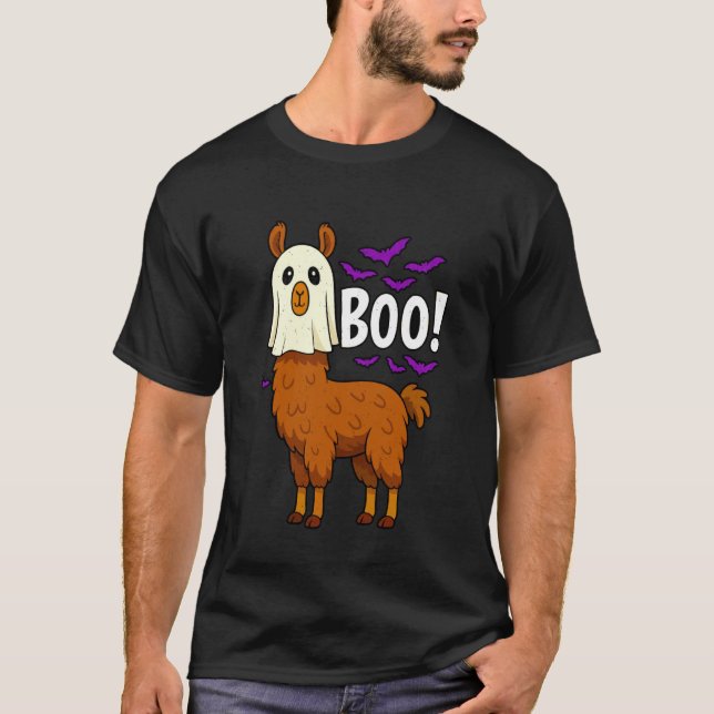 Boo Ghost Llama Halloween Funny Zoo Animal Wildlif T-Shirt (Vorderseite)
