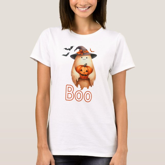 Boo Ghost mit Bat und Pumpkin T-Shirt (Vorderseite)