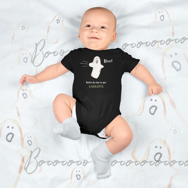 👻 BOO! Ghost Niedlich Handgezogen Halloween Baby Strampler (BOO! Ghost Cute Handdrawn Halloween Baby Bodysuit ©Susanne Sachers - Sunny Mind Design)