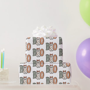 Boo Ghost Orange Green Niedlich White Halloween Geschenkpapier