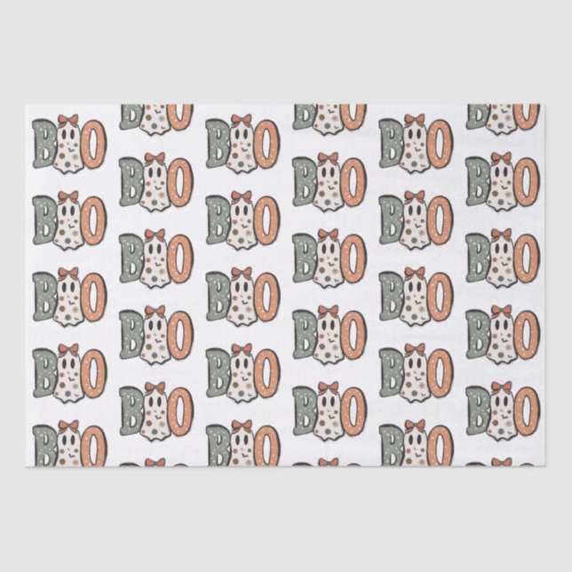 Boo Ghost Orange Green Niedlich White Halloween Seidenpapier (Vorderseite)