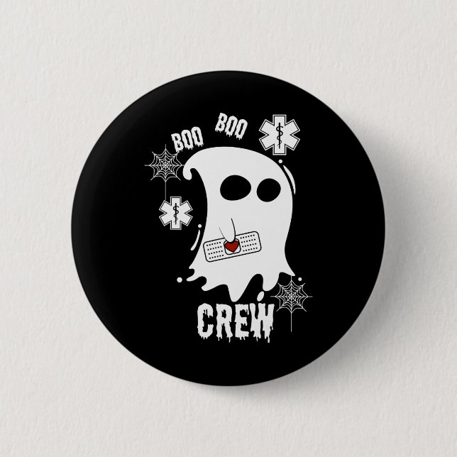 Boo Ghost Paramedic Crew Kostüm Niedlich Easy Hall Button (Vorderseite)