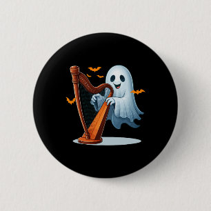 Boo Ghost Playing Harf Halloween Musical Instrumen Button