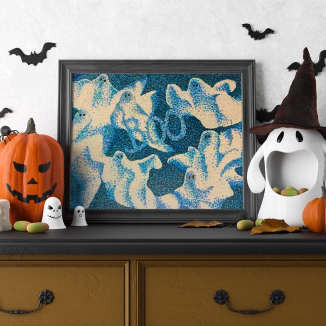 Boo! Ghost Pointillism Halloween Print Poster (Von Creator hochgeladen)