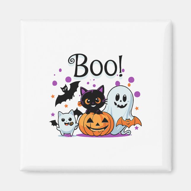 Boo Ghost Pumpkin Katze und Fledermäuse Halloween  Magnet (Vorne)