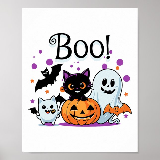 Boo Ghost Pumpkin Katze und Fledermäuse Halloween  Poster (Vorne)