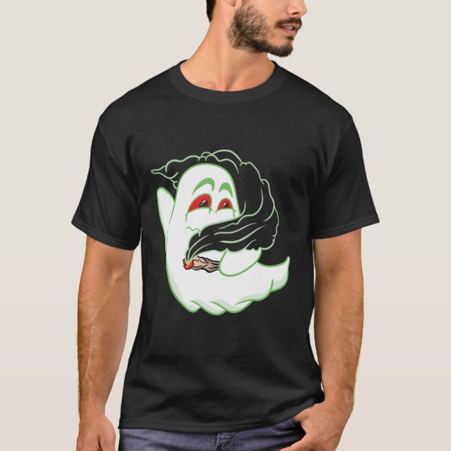 Boo Ghost Srauking Weed Thc Happy Halloweed Hallow T-Shirt (Vorderseite)