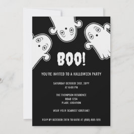 Boo Ghosts Spooky Schwarz-weißes Halloween-Party Einladung