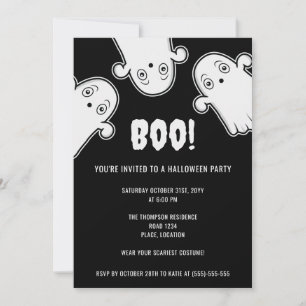 Boo Ghosts Spooky Schwarz-weißes Halloween-Party Einladung