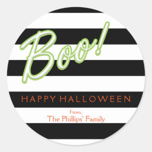 BOO grün Chic Halloween schwarzer Streifen-Aufkleb Runder Aufkleber