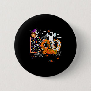 Boo Gruseliger Eule Kürbis Geist Halloween Männer Button