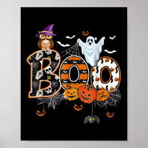 Boo Gruseliger Eulen-Kürbis-Geist Lustiger Hallowe Poster