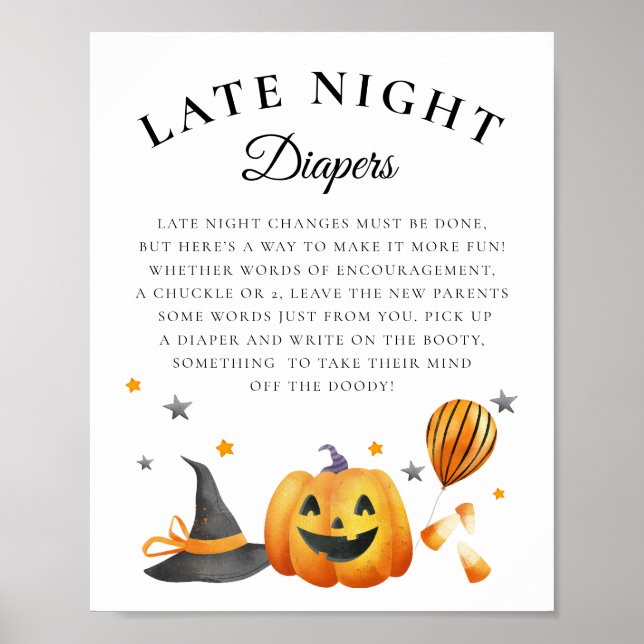 Boo Halloween Baby Dusche Spate Night Diapers sign Poster (Vorne)