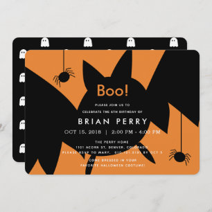 Boo! Halloween Bat & Spiders Einladung zum Geburts