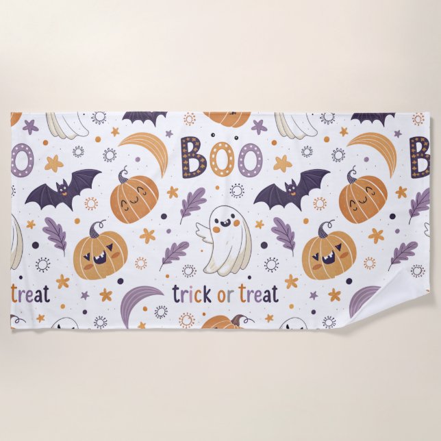 Boo Halloween Beach Towel – Cute Ghost & Pumpkin Strandtuch (Vorderseite)