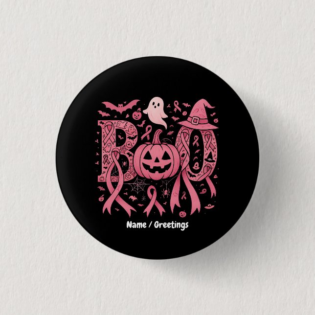 Boo Halloween Brustkrebs-Bewusstsein Pink Ribbon Button (Vorderseite)