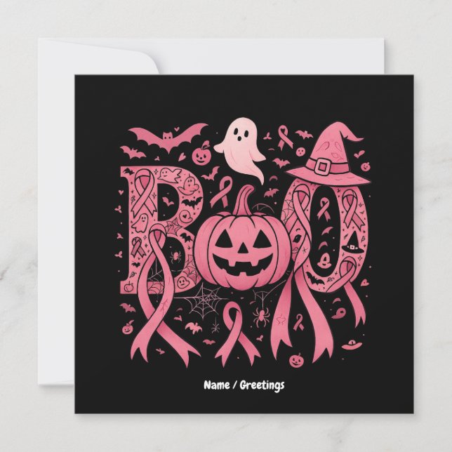 Boo Halloween Brustkrebs-Bewusstsein Pink Ribbon Einladung (Vorderseite)