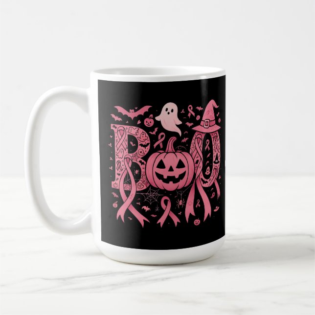 Boo Halloween Brustkrebs-Bewusstsein Pink Ribbon Kaffeetasse (Links)