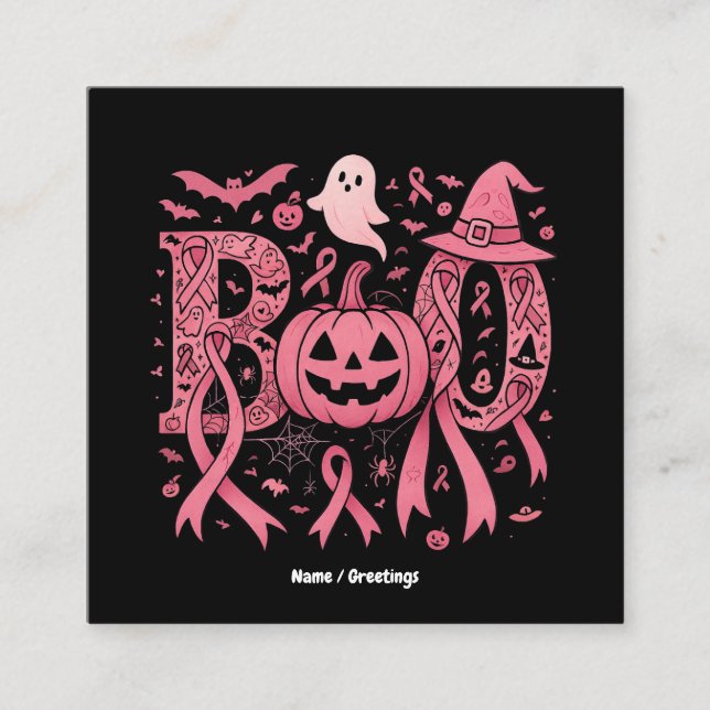Boo Halloween Brustkrebs-Bewusstsein Pink Ribbon Quadratische Visitenkarte (Vorderseite)