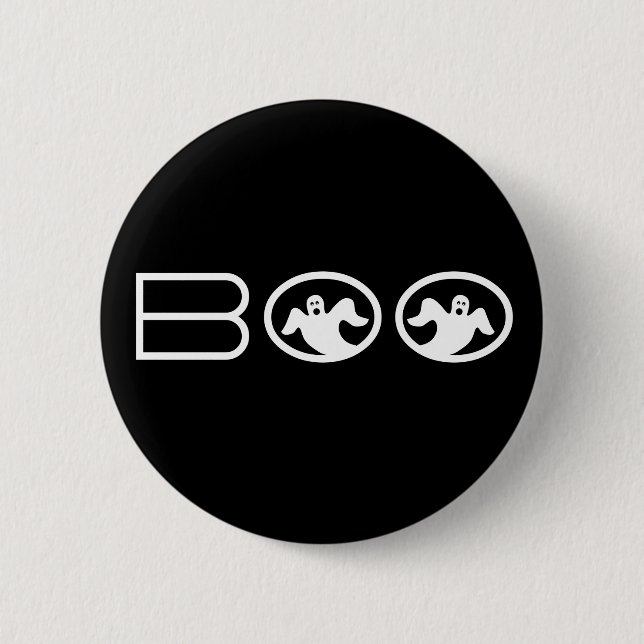 Boo Halloween Button, Schwarz und Weiß Button (Vorderseite)