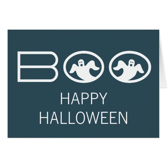 Boo Halloween Card, Blau und Weiß (Vorderseite (Horizontal))