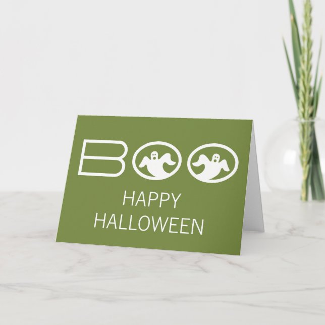 Boo Halloween Card, Grün und Weiß Karte (Vorderseite)