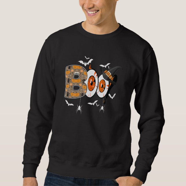 Boo Halloween Costume Spiders Black Cat Pumpkin Wi Sweatshirt (Vorderseite)