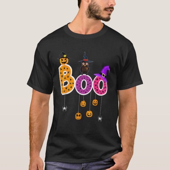 Boo Halloween Costume Spiders Ghosts Pumkin & Witc T-Shirt (Vorderseite)