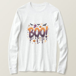 BOO Halloween Drilling Letters with Ghosts, Bats a T-Shirt