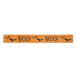 BOO Halloween Flying Bats Orange Ribbon Satinband