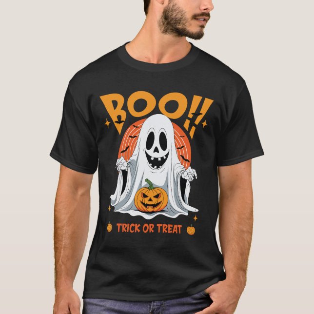 Boo! Halloween-Geist Süßes oder Saures T-Shirt (Vorderseite)