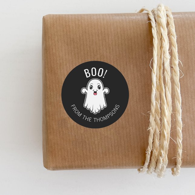 Boo Halloween Ghost benutzerdefinierter Text schwa Runder Aufkleber (Ideal for decorating Halloween gifts and party favors, for example.)