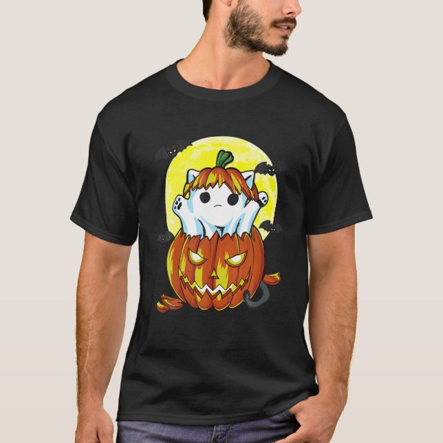Boo Halloween Ghost Cat Pumpkin Funny Cat Lover Co T-Shirt (Vorderseite)