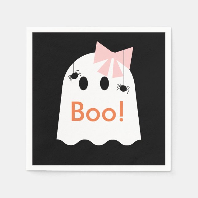 Boo! Halloween Ghost Girl Black Paper Napkins Serviette (Vorderseite)