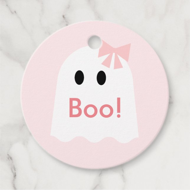 Boo! Halloween Ghost Girl Light Pink Geschenkanhänger (Vorderseite)