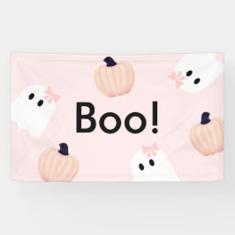 Boo Halloween Ghost Girl Orange Pumpkin Pink Banner