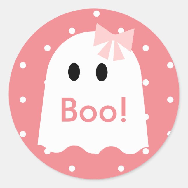 Boo! Halloween Ghost Girl Pink Polka Dots Runder Aufkleber (Vorderseite)