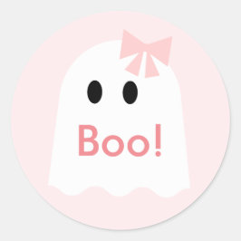 Boo! Halloween Ghost Girl Pink Runder Aufkleber