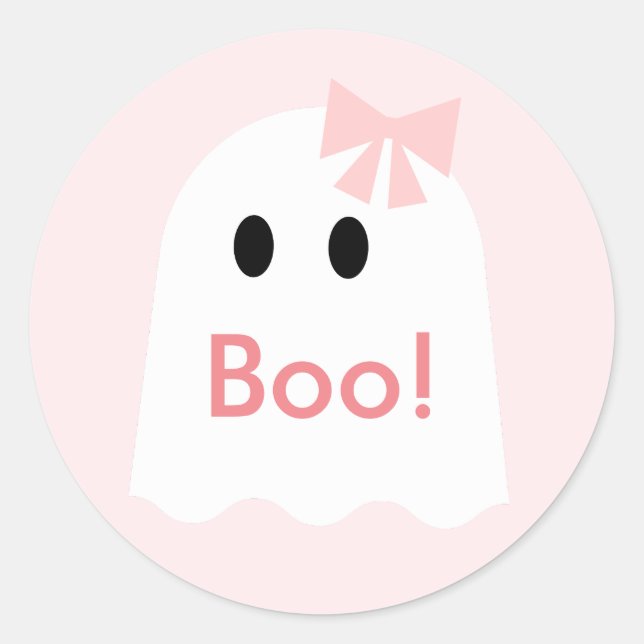 Boo! Halloween Ghost Girl Pink Runder Aufkleber (Vorderseite)