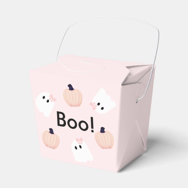 Boo Halloween Ghost Girl & Pumpkin Niedlich Pink Geschenkschachtel (Vorderseite)