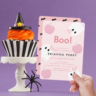 Boo! Halloween Ghost Girl Pumpkin Pink Geburtstag Einladung
