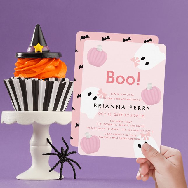 Boo! Halloween Ghost Girl Pumpkin Pink Geburtstag Einladung (Von Creator hochgeladen)