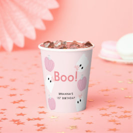 Boo! Halloween Ghost Girl Pumpkin Pink Geburtstag Pappbecher