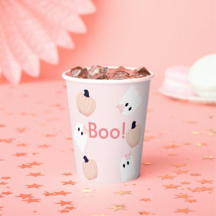 Boo! Halloween Ghost Girl Pumpkin Pink Geburtstag  Pappbecher