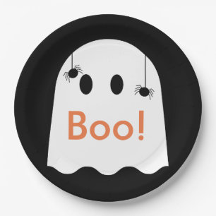 Boo! Halloween Ghost Niedlich Black Paper Plate Pappteller