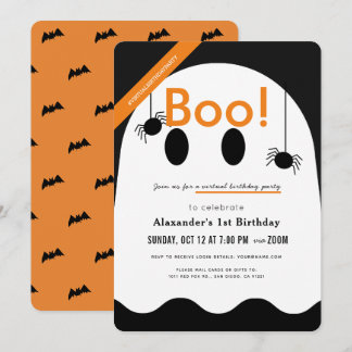Boo! Halloween Ghost Niedlich Virtual Geburtstag Einladung