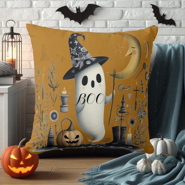 Boo Halloween Ghost Starry Night Half Moon Jack Kissen (Boo Halloween Ghost Starry Night Half Moon Jack Throw Pillow)