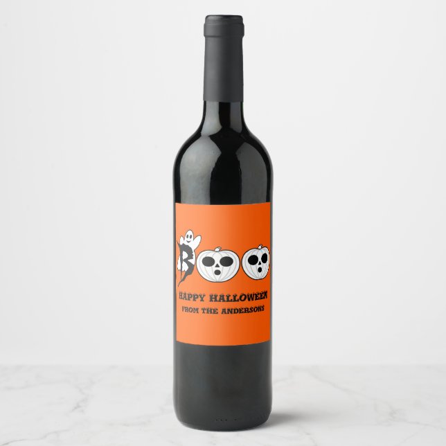 BOO! Halloween Ghost Wine Flasche Label Set Weinetikett (Vorderseite)